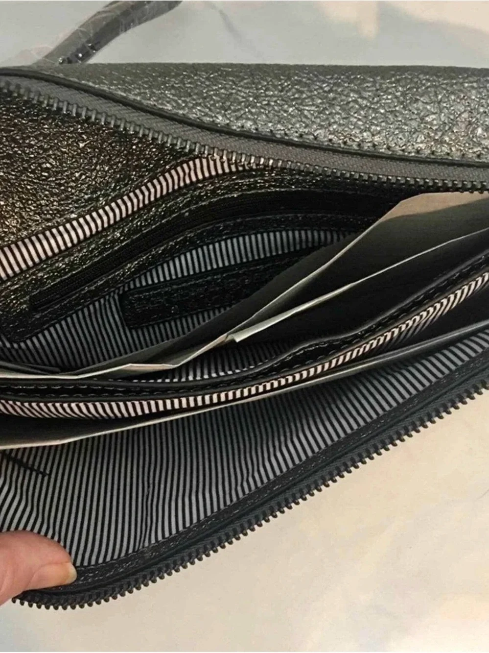 Sondra Roberts Black Gunmetal Textured Crossbody Purse